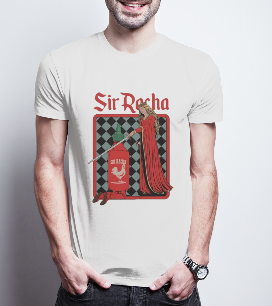 Sir Racha Hot Chilli Pepper Sauce Medieval Knight And Lady T-Shirt