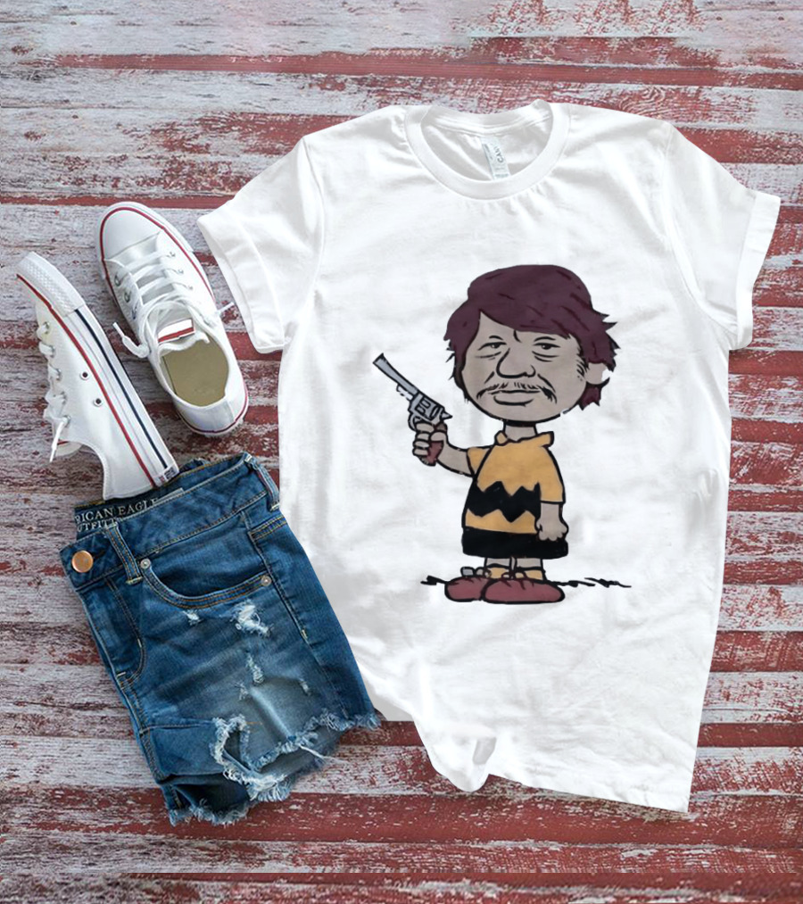 Charles Bronson Charlie Brown Mashup Character With Gun T-Shirt