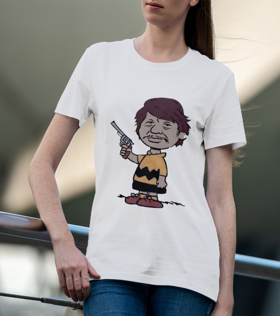 Charles Bronson Charlie Brown Mashup Character With Gun T-Shirt