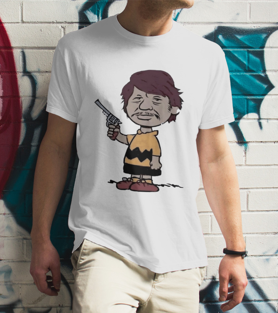 Charles Bronson Charlie Brown Mashup Character With Gun T-Shirt
