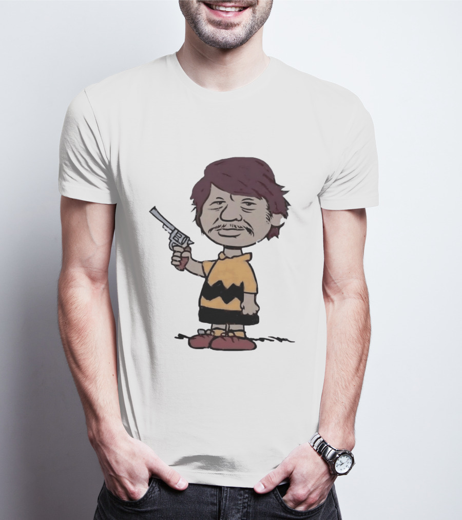Charles Bronson Charlie Brown Mashup Character With Gun T-Shirt