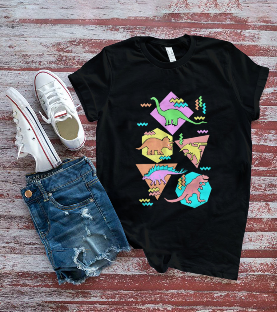 Brachiosaurus Triceratops Pterosauria Stegosaurus Tyrannosaurus Rex Cartoon Geometric T-Shirt