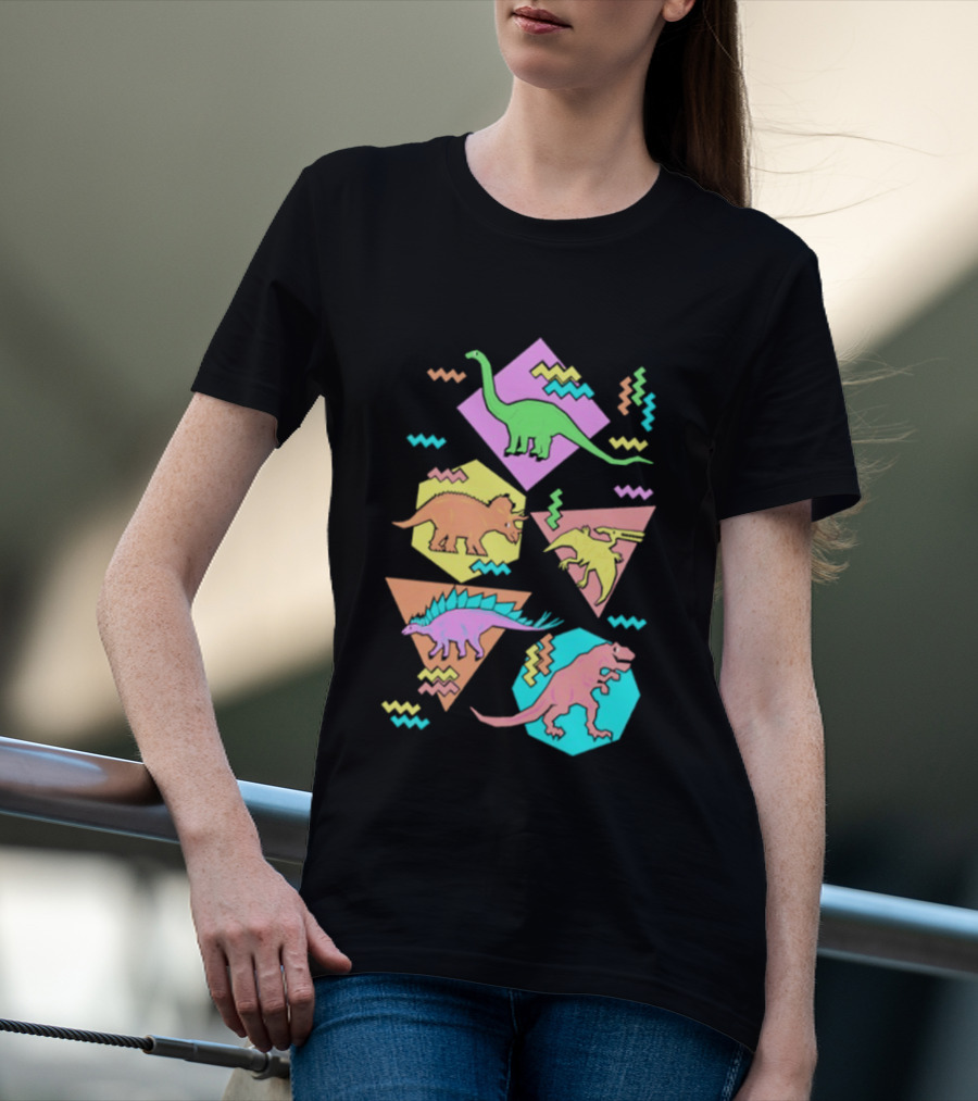 Brachiosaurus Triceratops Pterosauria Stegosaurus Tyrannosaurus Rex Cartoon Geometric T-Shirt
