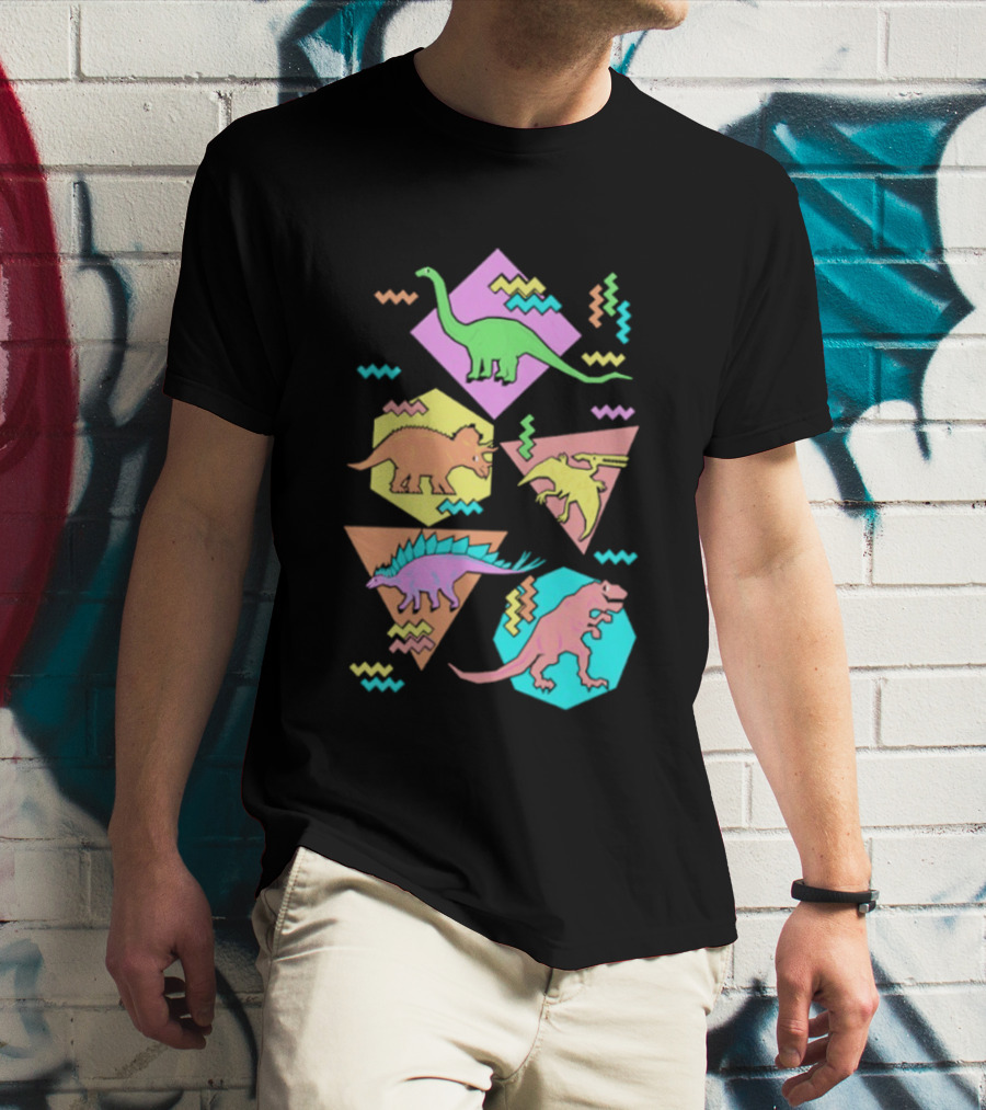 Brachiosaurus Triceratops Pterosauria Stegosaurus Tyrannosaurus Rex Cartoon Geometric T-Shirt