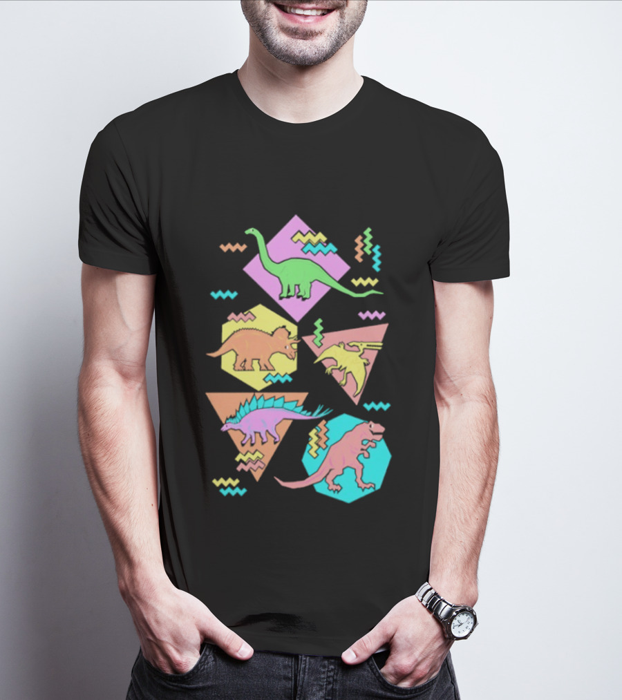 Brachiosaurus Triceratops Pterosauria Stegosaurus Tyrannosaurus Rex Cartoon Geometric T-Shirt