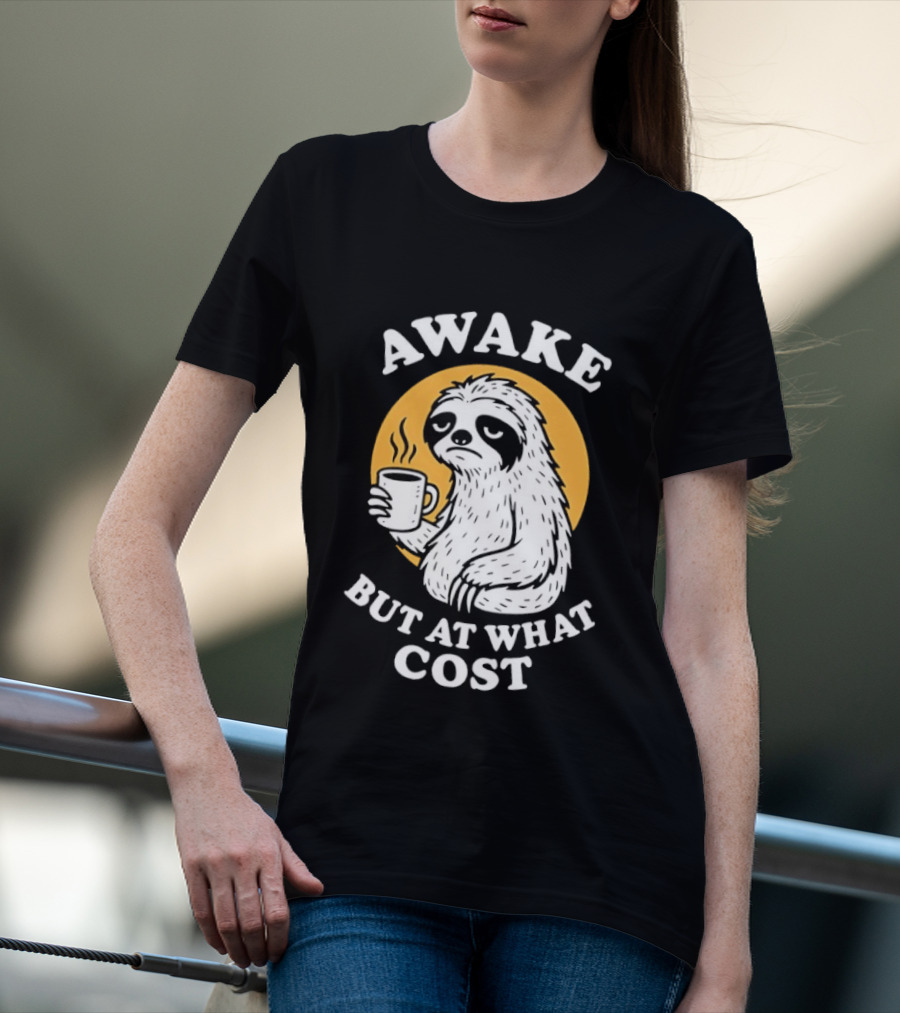Awake Sloth Holding Coffee Cup But At What Cost T-Shirt