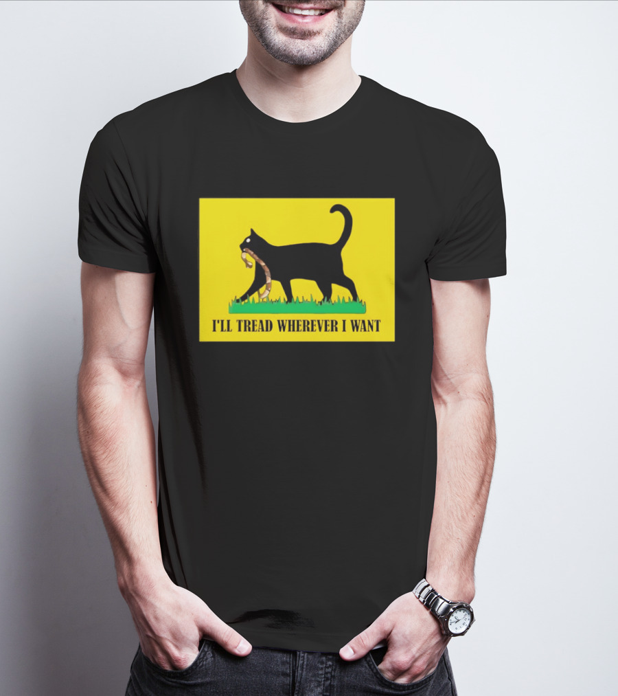 Black Cat I'll Tread Wherever I Want Gadsden T-Shirt