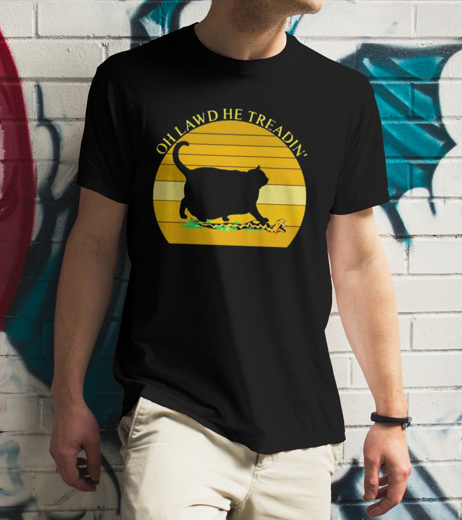 Oh Lawd He Treadin' Black Cat Vintage Retro Sunset T-Shirt