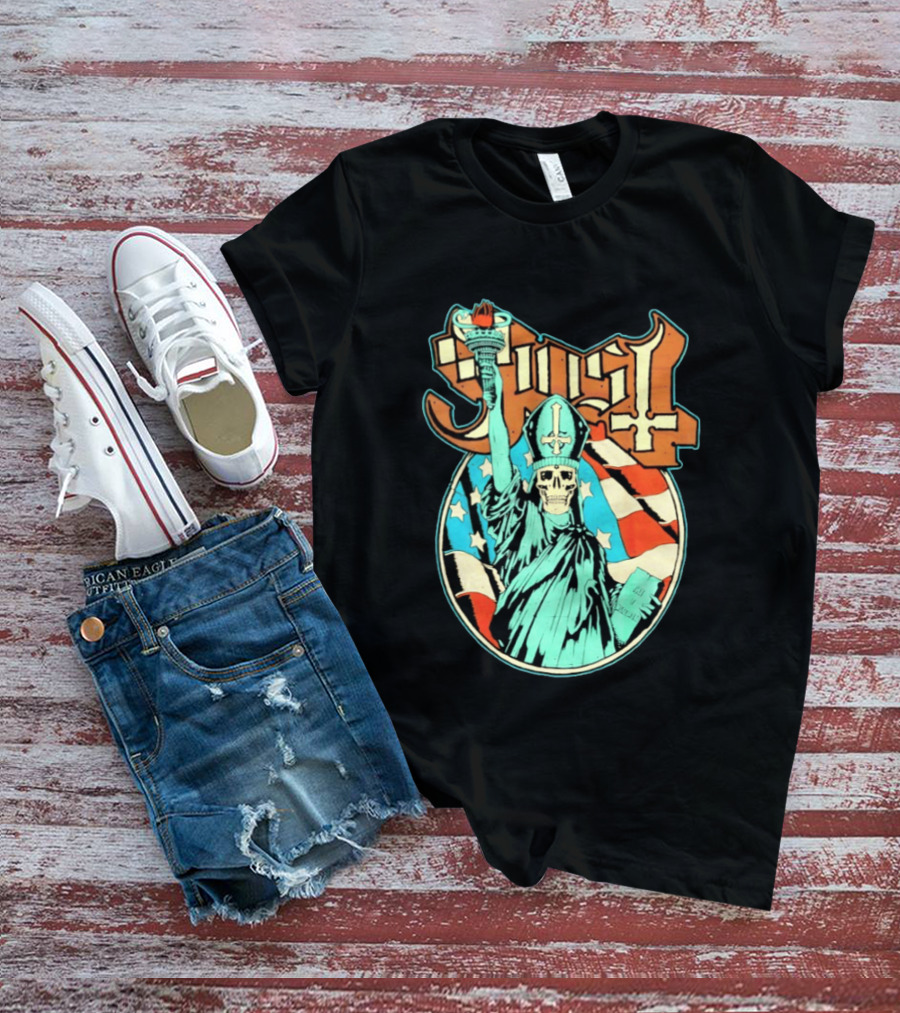 Ghost Statue Of Liberty Skeleton Torch Metal Band T-Shirt