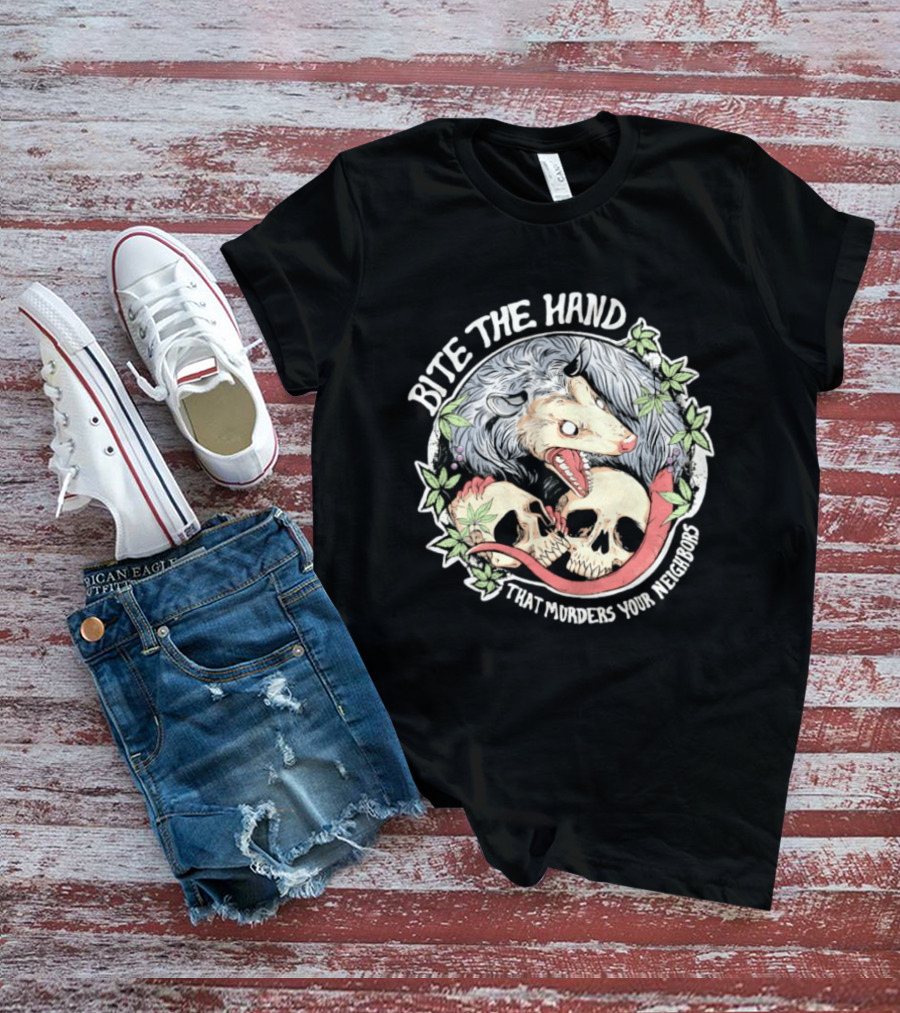 Bite The Hand Opossum With Skulls And Vines T-Shirt