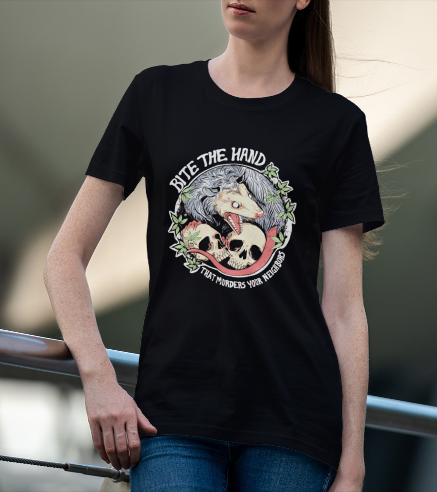 Bite The Hand Opossum With Skulls And Vines T-Shirt