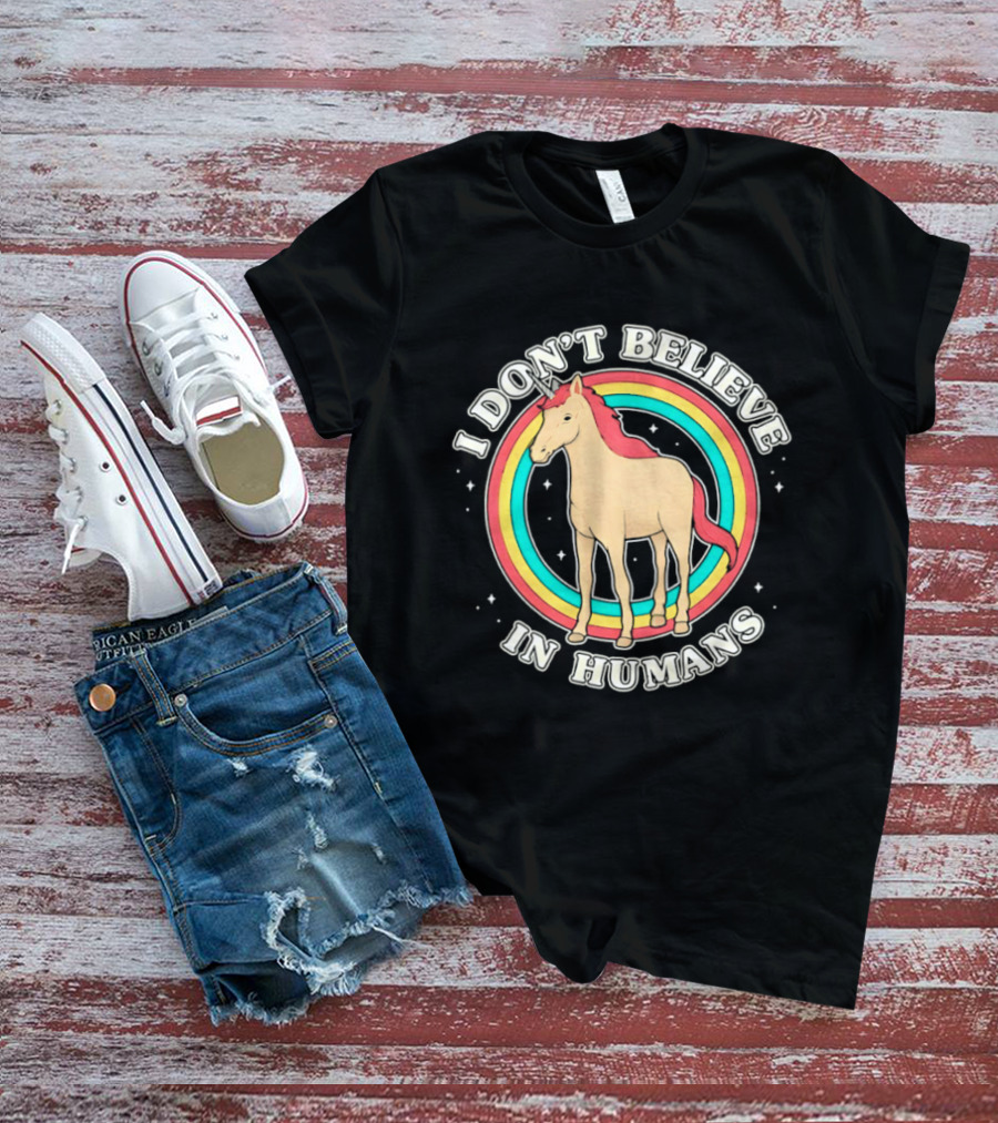 Unicorn I Don't Believe In Humans Rainbow T-Shirt