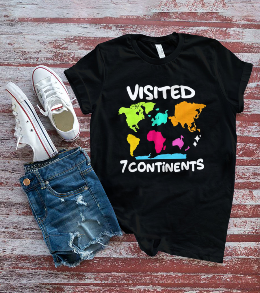 Visited 7 Continents Colorful World Map Travel T-Shirt