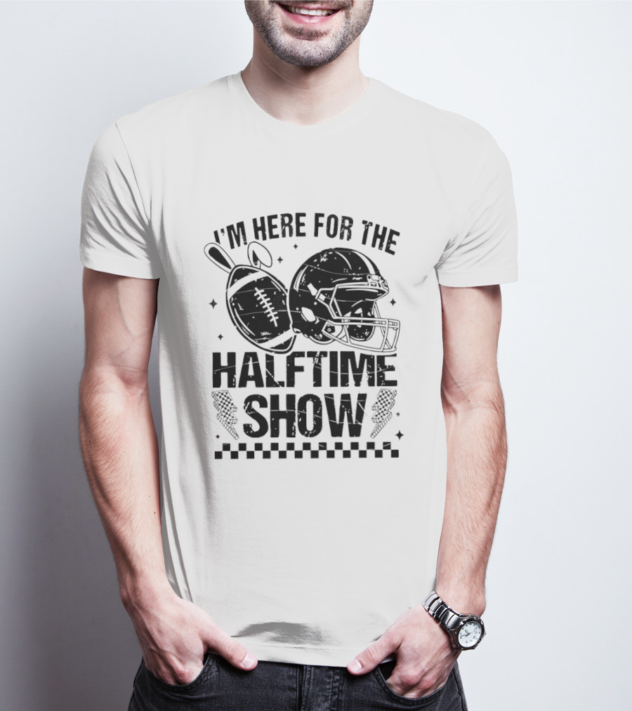 I'm Here For The Halftime Show Football Helmet Bunny Ears T-Shirt