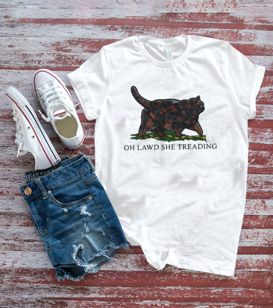 Oh Lawd She Treading Black Cat Walking On Snake T-Shirt