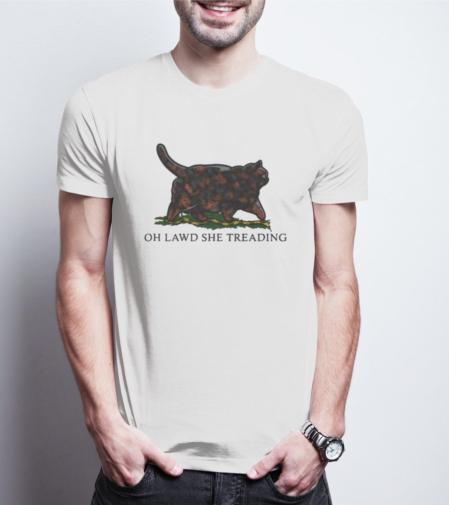 Oh Lawd She Treading Black Cat Walking On Snake T-Shirt