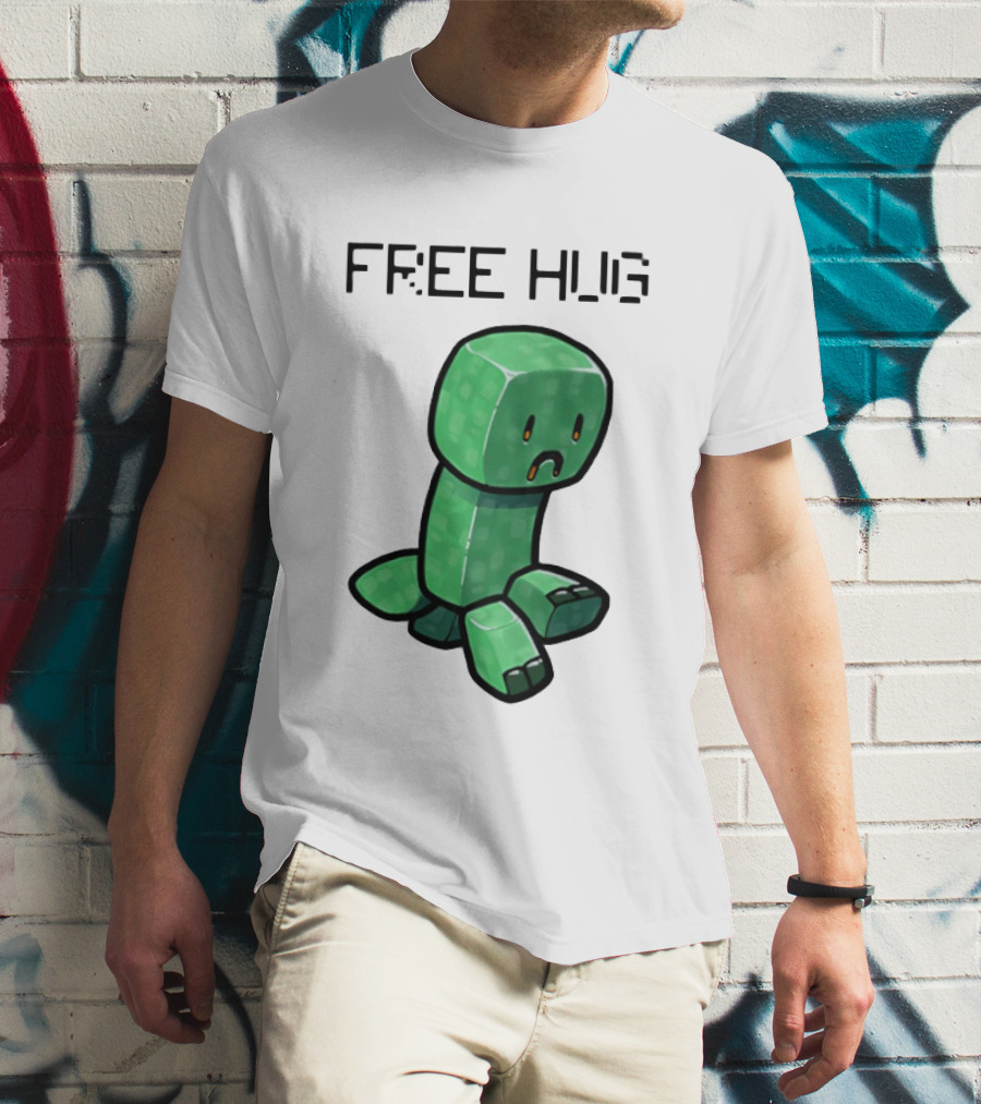 Sad Creeper Free Hug Pixel Art Fandom Humor T-Shirt