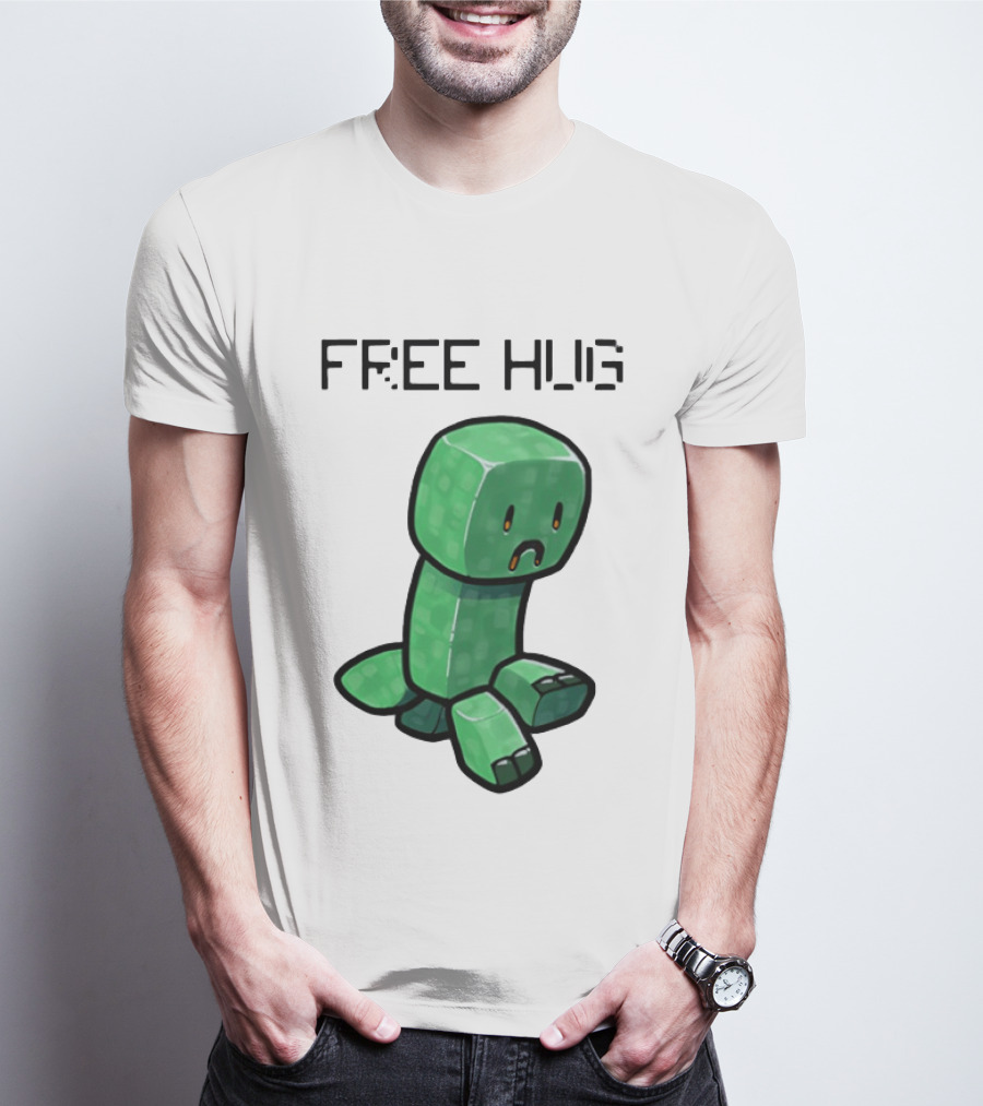 Sad Creeper Free Hug Pixel Art Fandom Humor T-Shirt