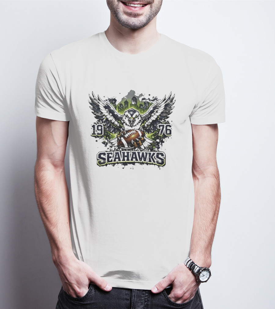 Seattle Seahawks 1976 Eagle Football Skyline T-Shirt