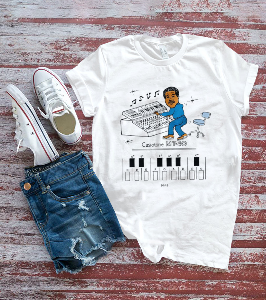 Casiotone MT 40 Vintage Cartoon Musician With Keyboard Notes And Rhythm T-Shirt