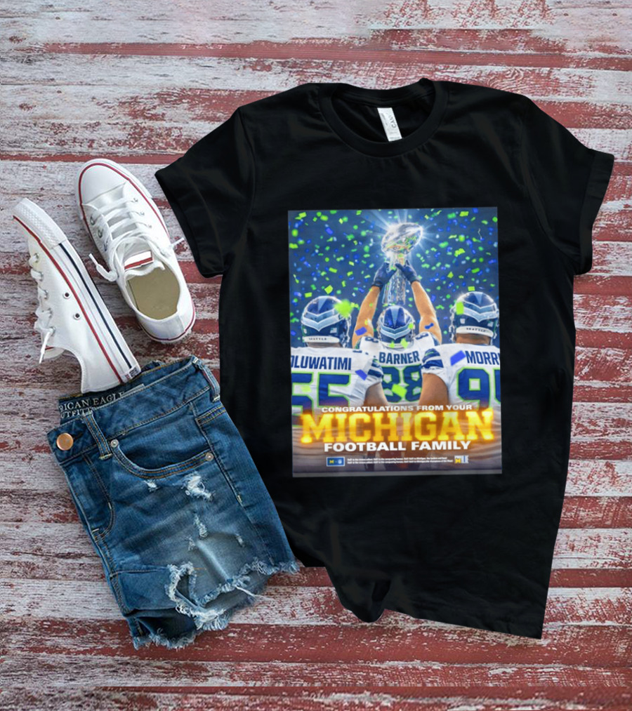 Congratulations Oluwatimi Barner Morr Seattle Seahawks Trophy From Your Michigan Football Family T-Shirt