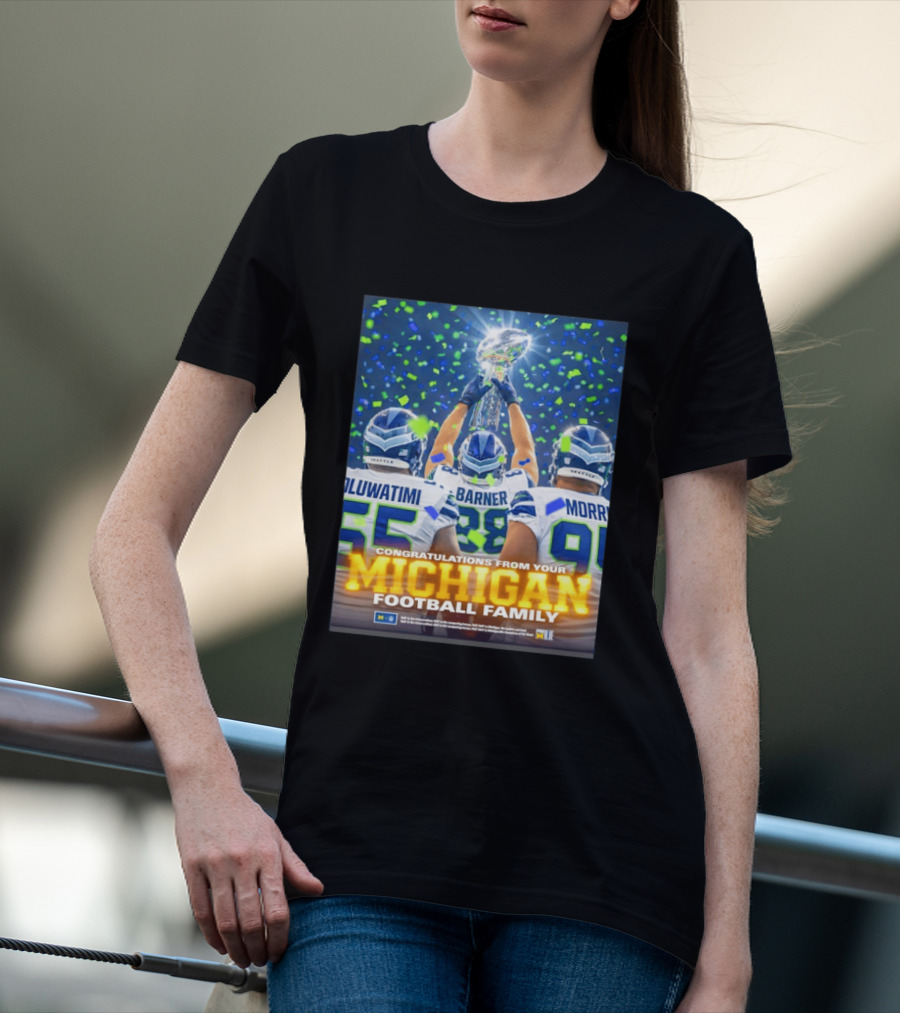 Congratulations Oluwatimi Barner Morr Seattle Seahawks Trophy From Your Michigan Football Family T-Shirt