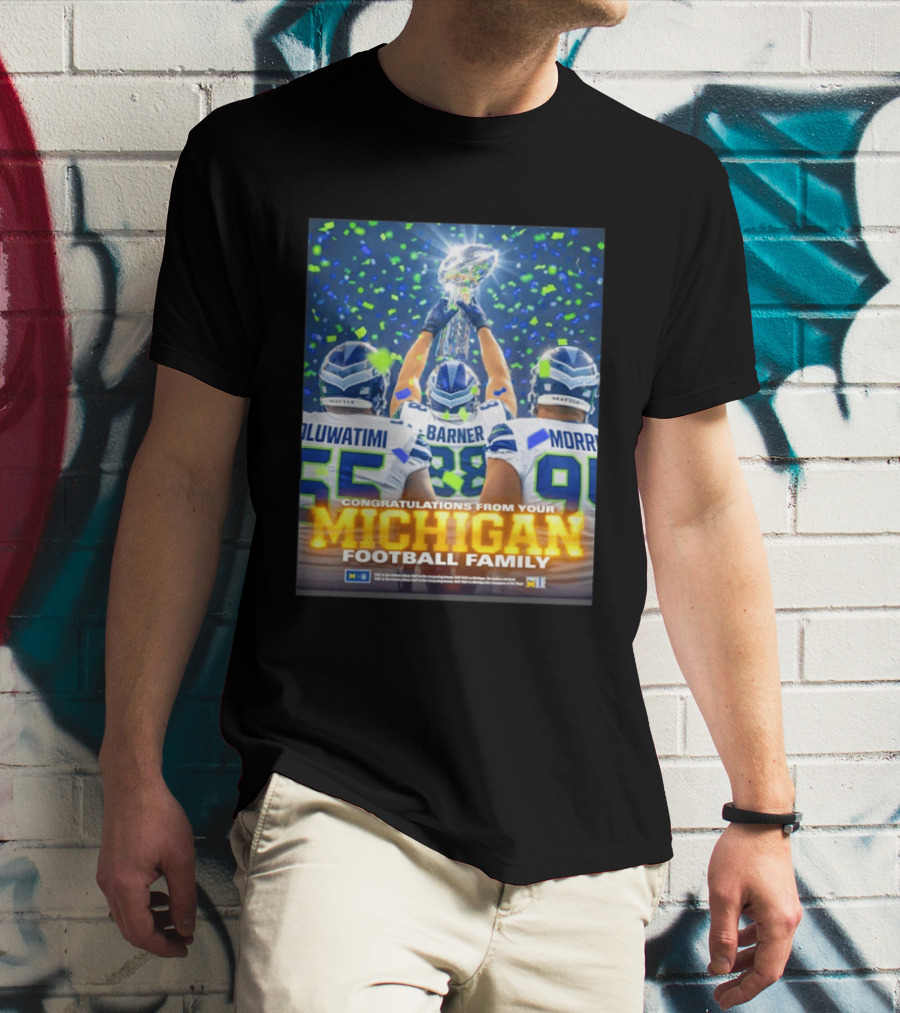 Congratulations Oluwatimi Barner Morr Seattle Seahawks Trophy From Your Michigan Football Family T-Shirt