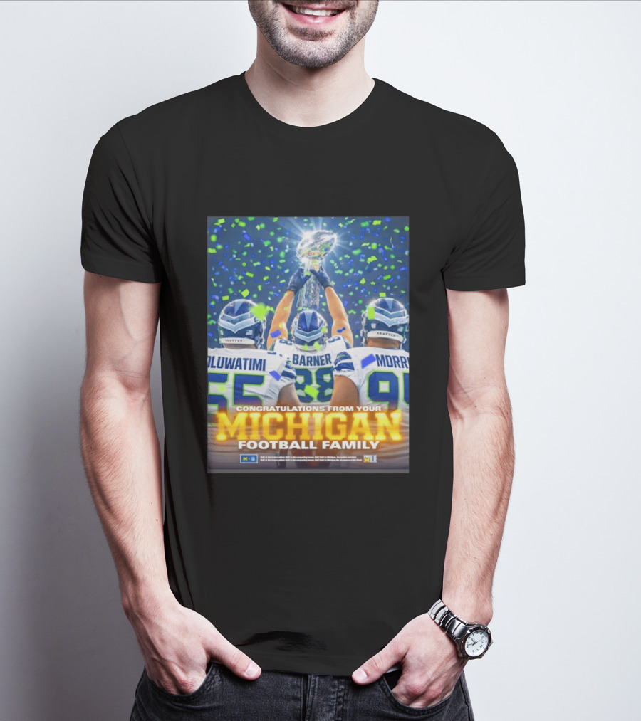 Congratulations Oluwatimi Barner Morr Seattle Seahawks Trophy From Your Michigan Football Family T-Shirt