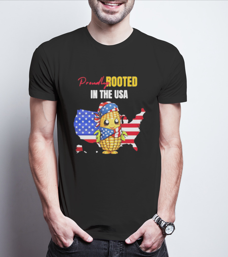 Proudly Rooted In The USA Corn American Flag Map T-Shirt