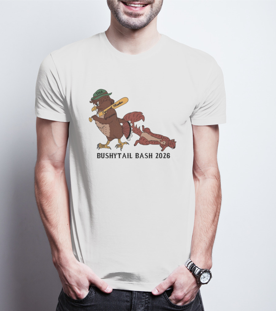 Bushytail Bash 2026 THA Squirrel Masher Owl Baseball T-Shirt