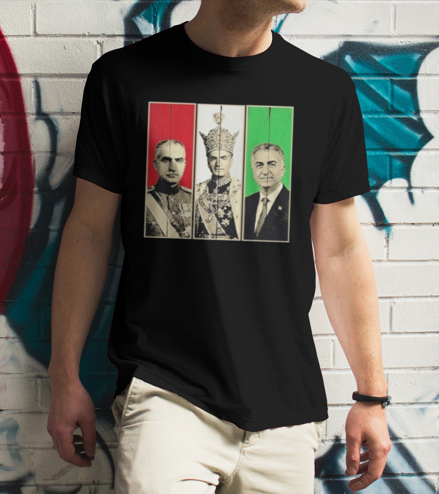 Pahlavi Dynasty Generations Reza Shah Mohammad Reza Iran Flag T-Shirt