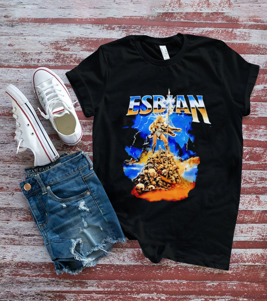 Lesbian Fantasy Lightning Warrior Epic Skull Mountain T-Shirt
