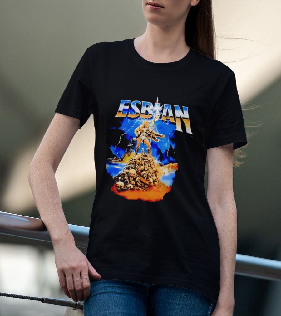 Lesbian Fantasy Lightning Warrior Epic Skull Mountain T-Shirt