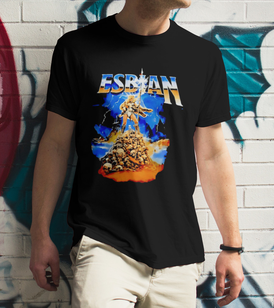 Lesbian Fantasy Lightning Warrior Epic Skull Mountain T-Shirt