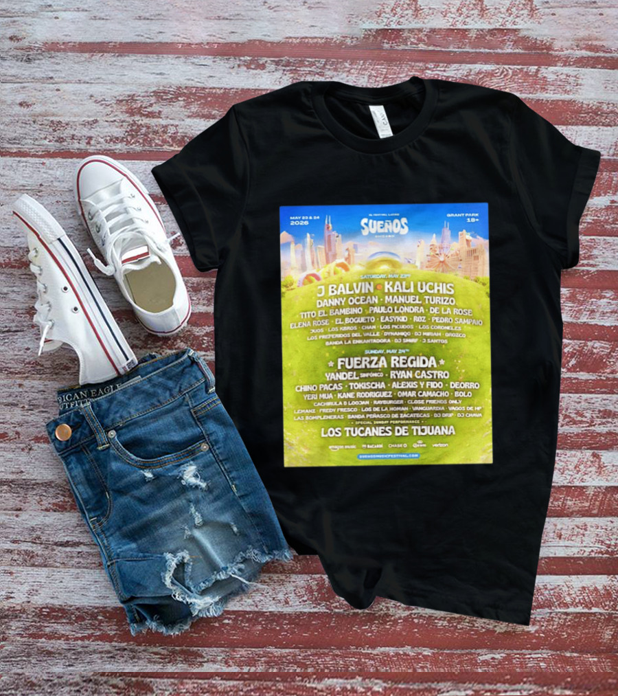 Suenos Chicago 2026 Festival Latino Full Lineup J Balvin Kali Uchis Fuerza Regida Grant Park May 23 24 T-Shirt