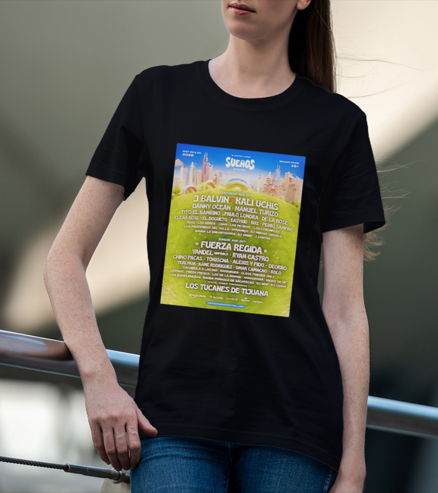 Suenos Chicago 2026 Festival Latino Full Lineup J Balvin Kali Uchis Fuerza Regida Grant Park May 23 24 T-Shirt