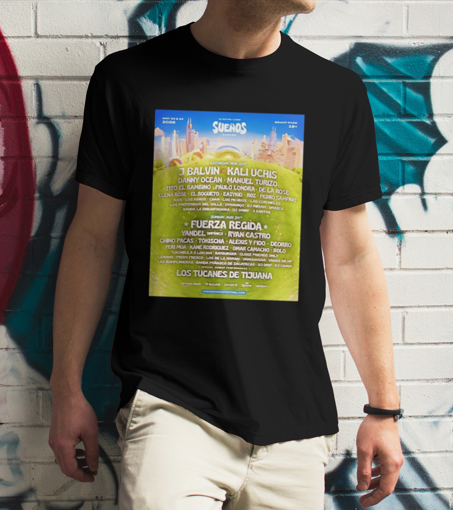 Suenos Chicago 2026 Festival Latino Full Lineup J Balvin Kali Uchis Fuerza Regida Grant Park May 23 24 T-Shirt