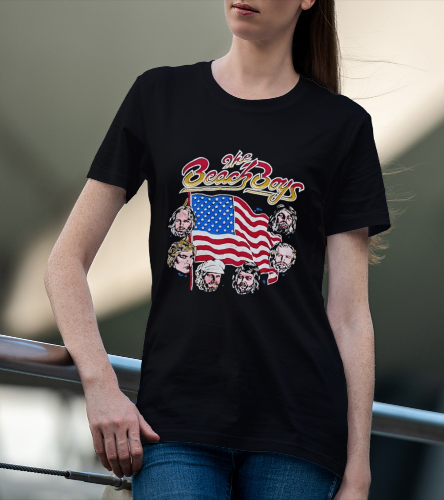 The Beach Boys USA Flag Vintage Style With Band Member Portraits T-Shirt