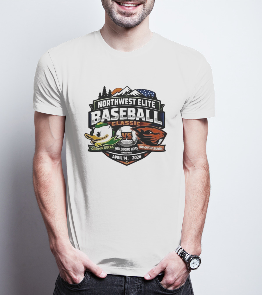 Northwest Elite Baseball Classic Oregon Ducks Vs Oregon State Beavers Hillsboro Hops Ballpark April 14 2026 T-Shirt