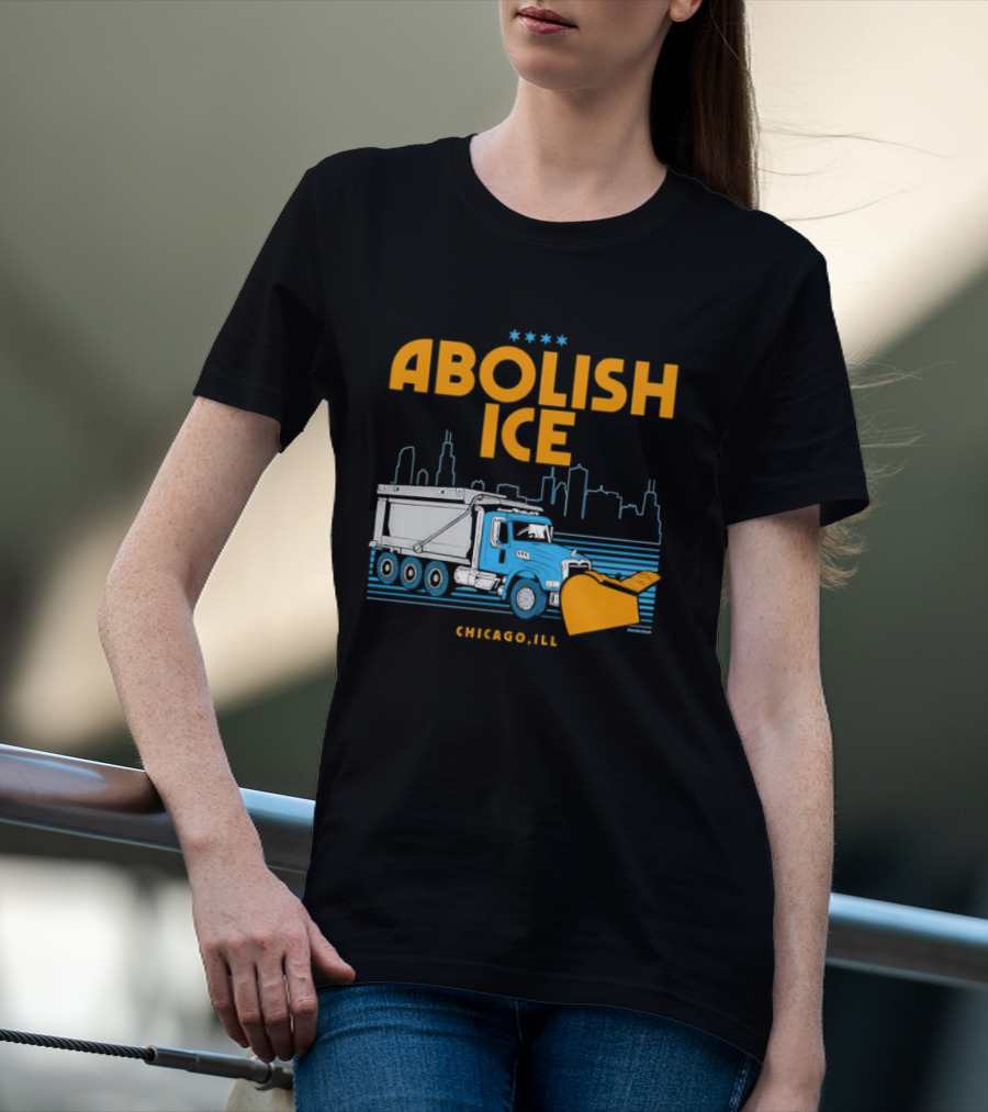 Abolish Ice Chicago ILL Snowplow Benefit Truck Skyline T-Shirt