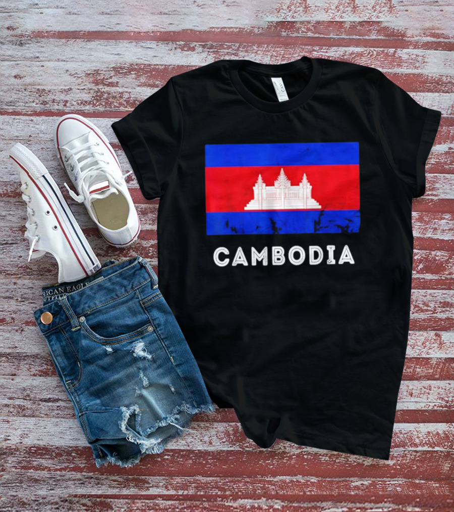 Cambodia Flag With Angkor Wat T-Shirt