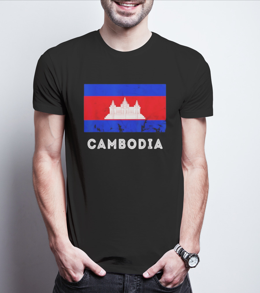 Cambodia Flag With Angkor Wat T-Shirt