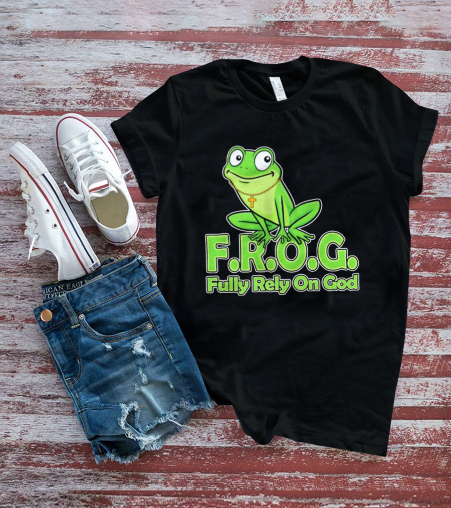 F.R.O.G. Fully Rely On God Frog With Cross Necklace T-Shirt
