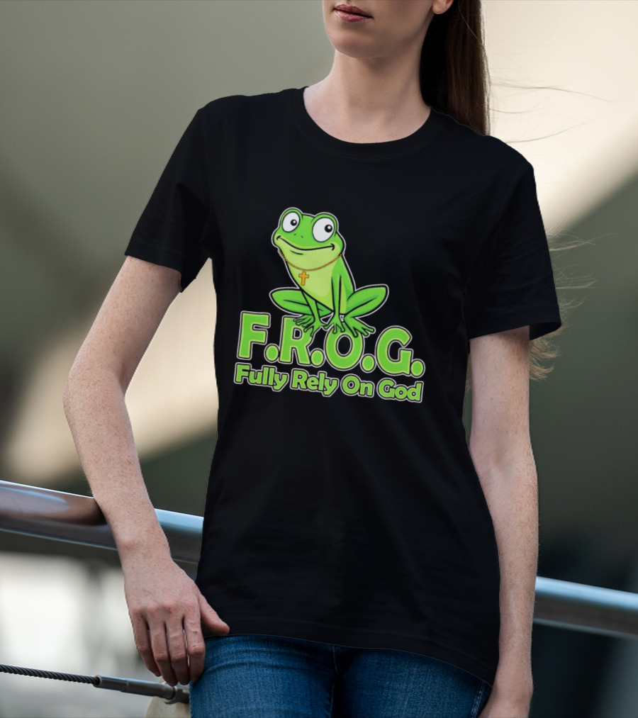F.R.O.G. Fully Rely On God Frog With Cross Necklace T-Shirt