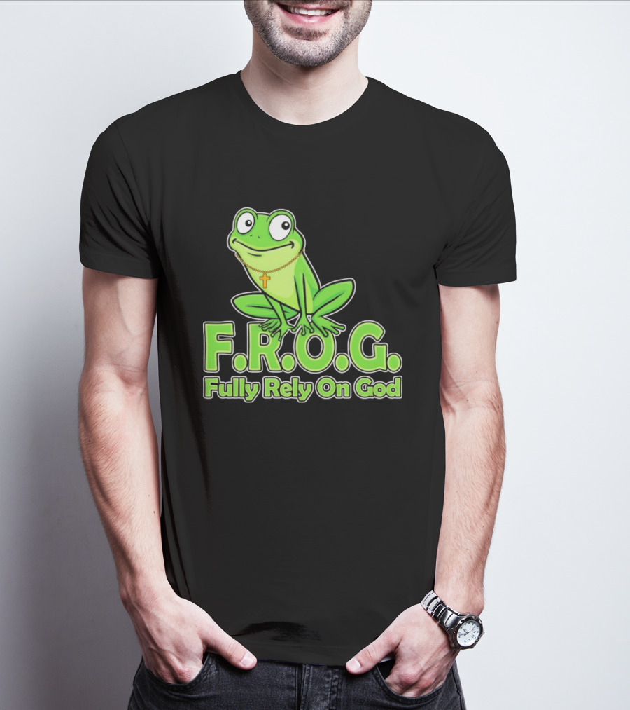 F.R.O.G. Fully Rely On God Frog With Cross Necklace T-Shirt