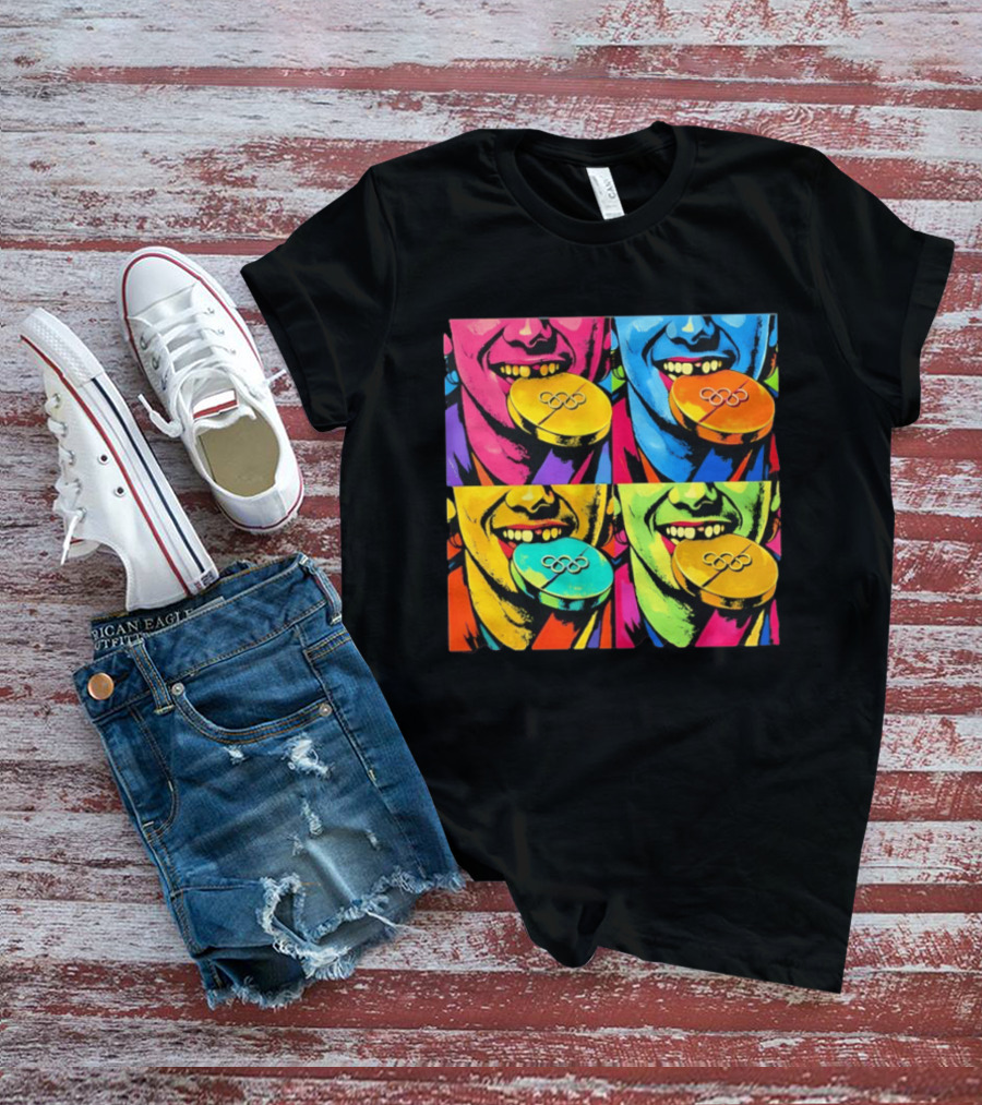 Jack Hughes Golden Goal Pop Art Olympic Medal T-Shirt