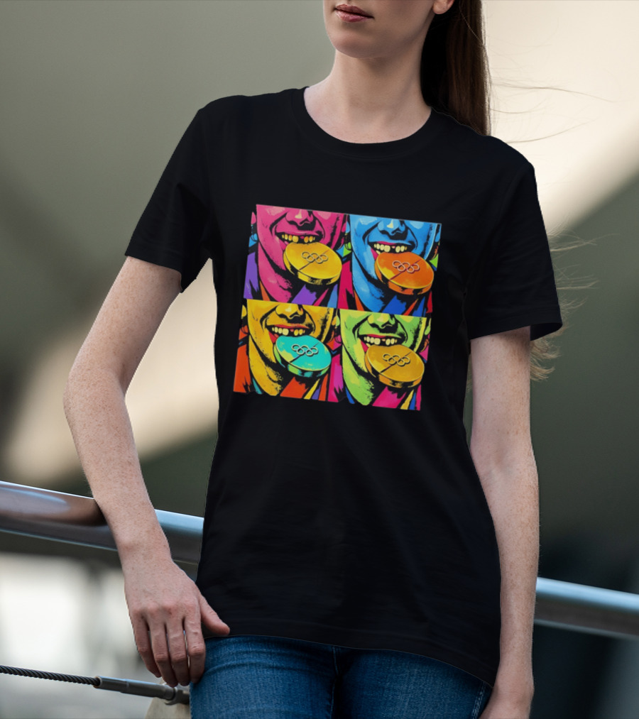 Jack Hughes Golden Goal Pop Art Olympic Medal T-Shirt