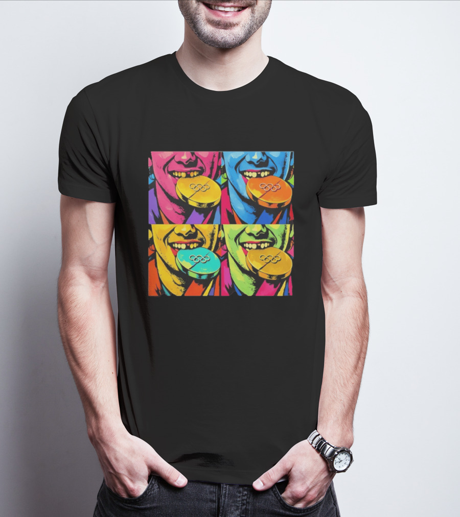 Jack Hughes Golden Goal Pop Art Olympic Medal T-Shirt