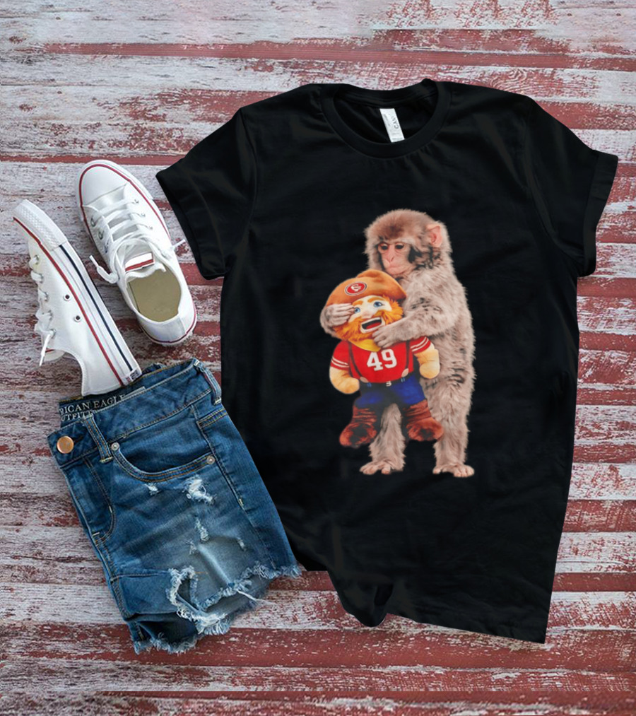 Punch Monkey Cuddling San Francisco 49ers Mascot Plush T-Shirt