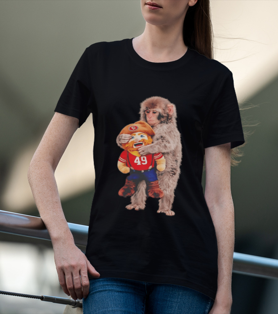 Punch Monkey Cuddling San Francisco 49ers Mascot Plush T-Shirt